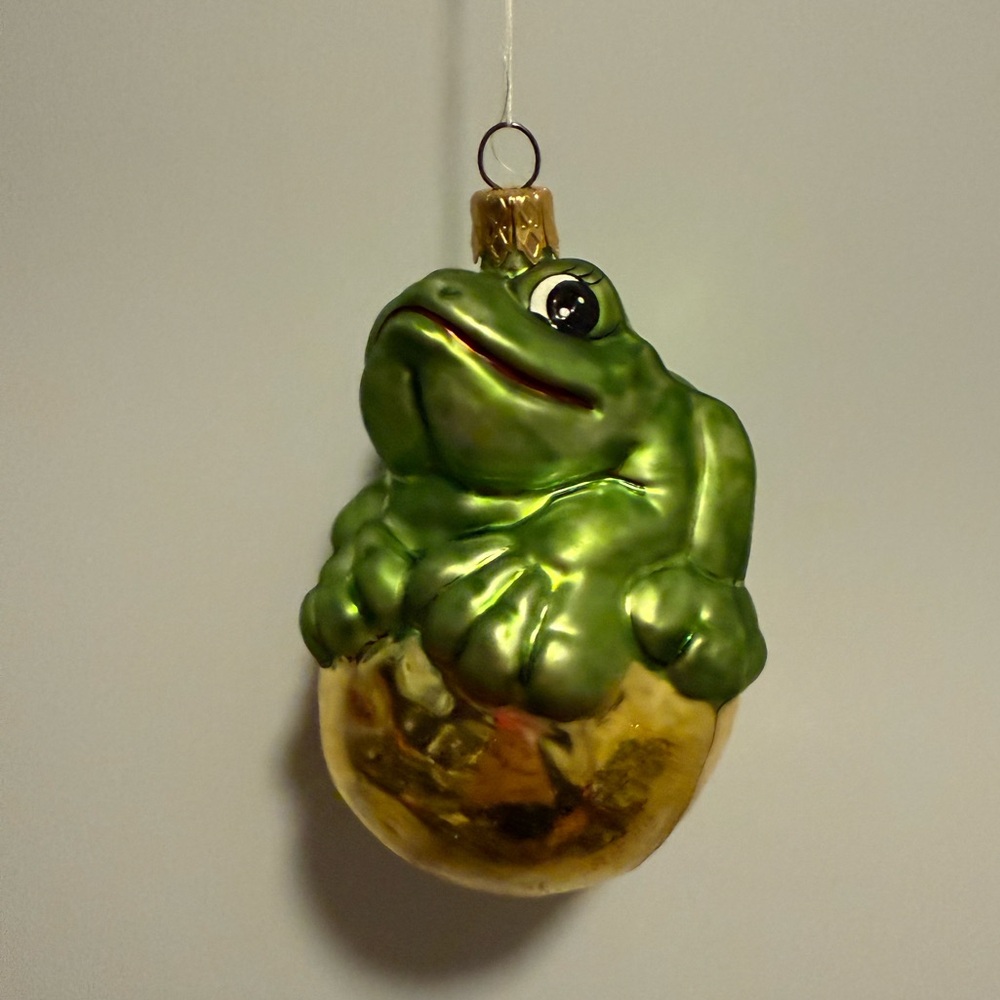 Green and Gold Frog Ornament - Christmas